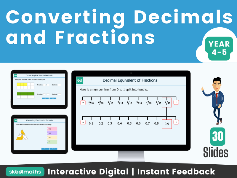 Converting Decimals and Fractions - Interactive Digital Maths Lesson for Year 4