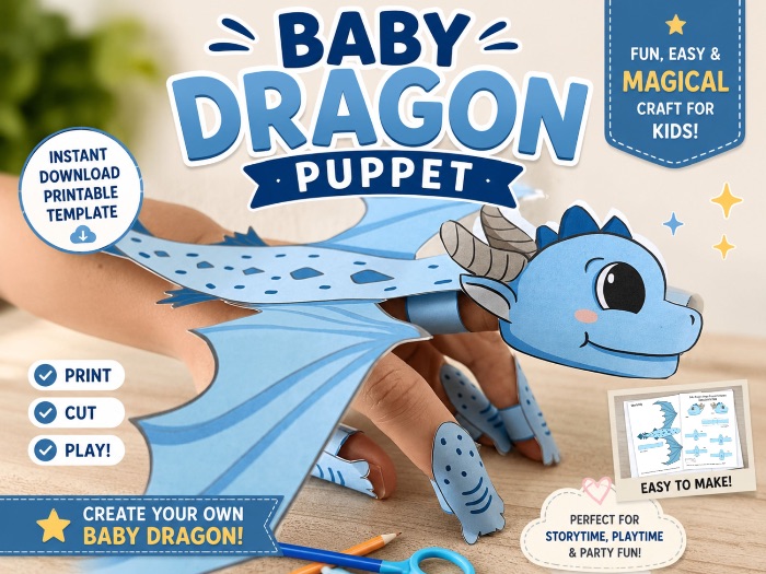 Baby dragon finger puppet craft template