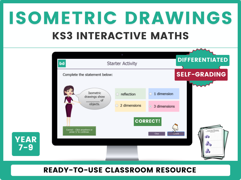 Isometric Drawings Digital Lesson with Printable Worksheet