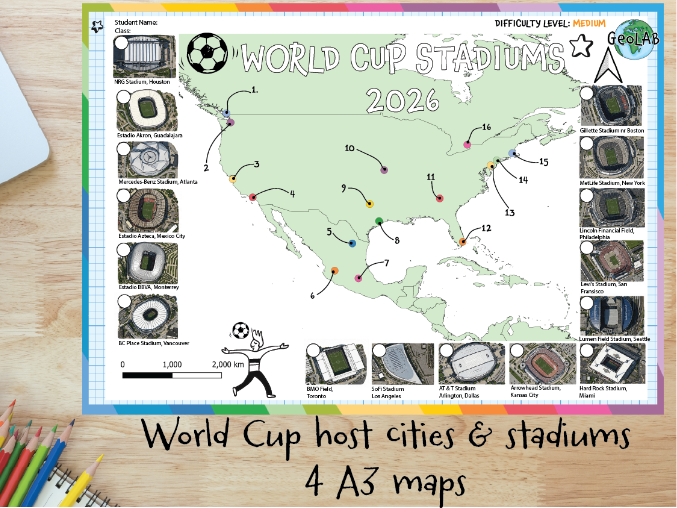 World Cup 2026 Cities & Stadiums Map Activity