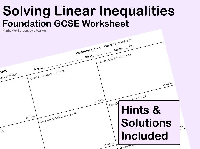 GCSE Maths Worksheet: Solving Linear Inequalities - Foundation Tier
