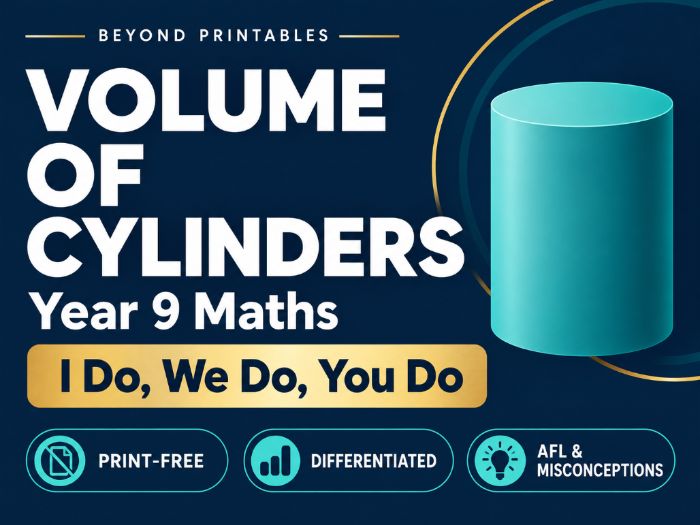 Finding the Volume of Cylinders | I Do, We Do, You Do | Year 9 Maths print-free LESSON