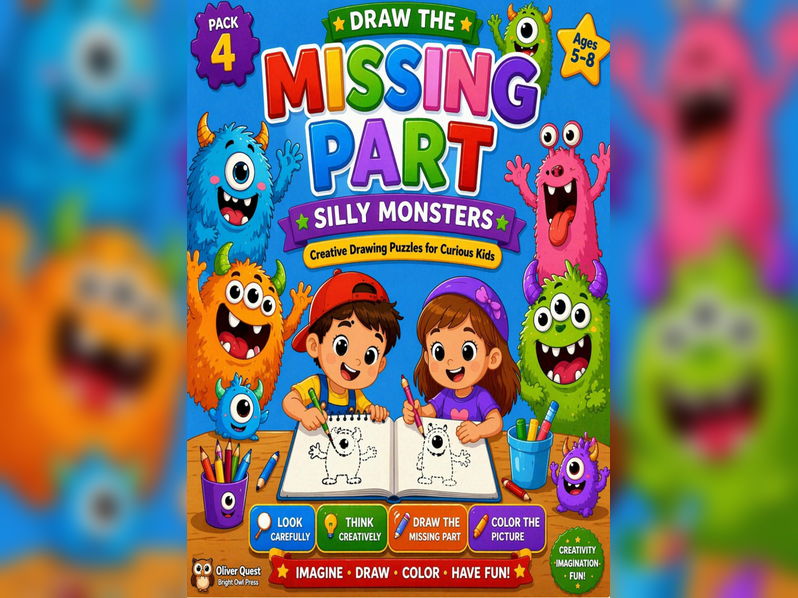 Draw the Missing Part , Pack 4 Silly Monsters