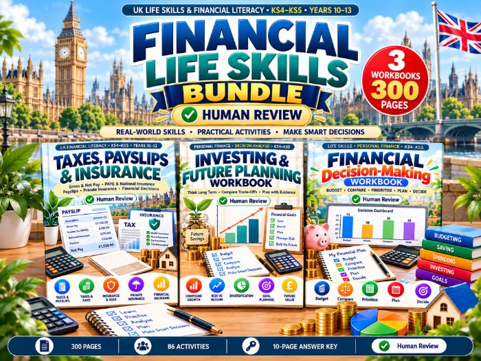 Financial Literacy & Life Skills Bundle | KS4–KS5 | 300 Pages | 3 Workbooks