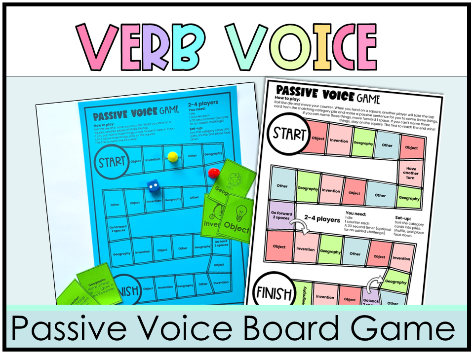 Passive Voice Board Game Practice Activity Year 6, 7, 8, 9 Grammar