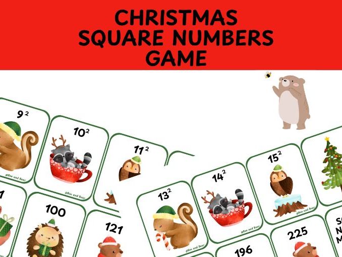 Christmas theme squared numbers bingo game