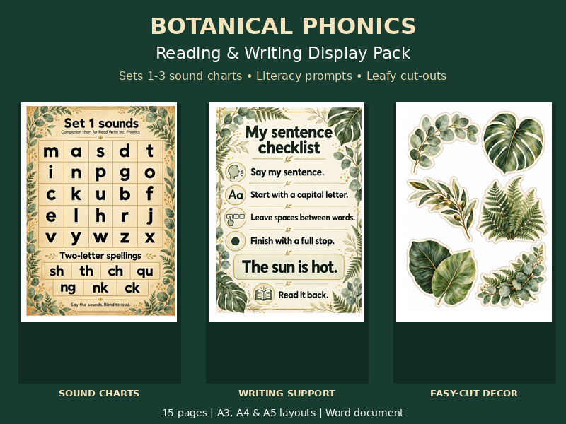 Botanical Phonics Display Pack | Sets 1–3 Sounds, Early Reading & Writing