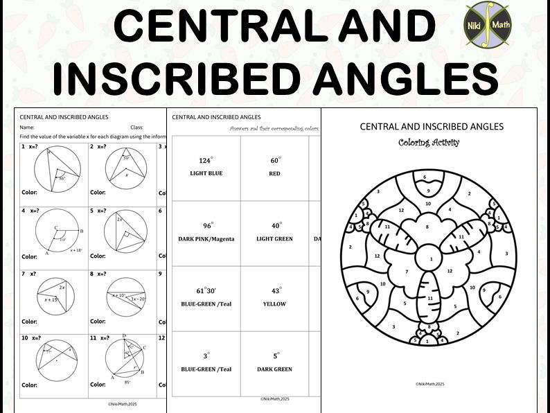 Geometry: Central and Inscribed Angles - Color by Code