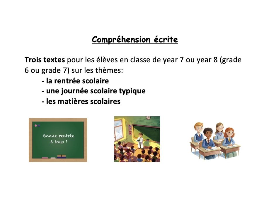 Reading (year 7 or year 8 - grade 6 or 7) bundle: la rentrée, la journée scolaire, les matières