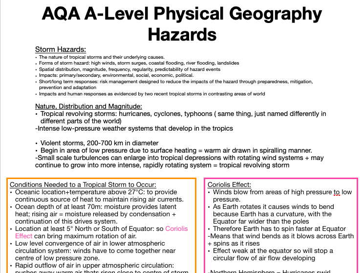 AQA A Level Geography: Hazards - Storm Hazards