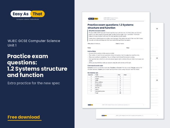 WJEC GCSE CS Unit 1 practice questions 1.2 (2025 spec)