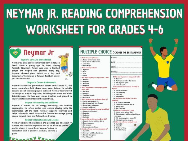 Neymar Jr. Reading + Quiz Grades 4-6