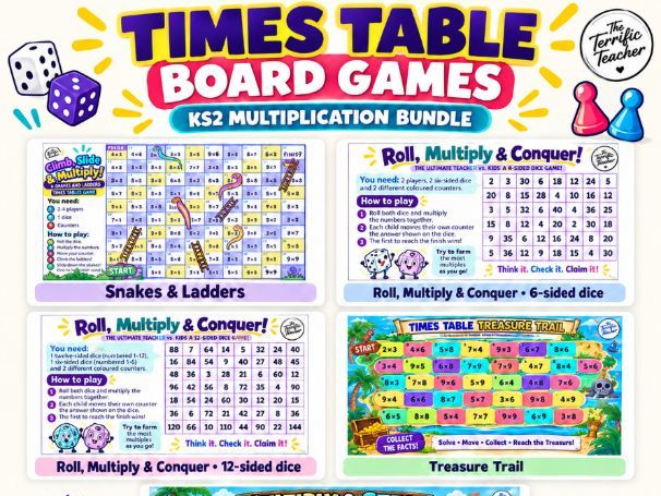 Times Tables Board Games Bundle | KS2 Multiplication Practice | Maths Games