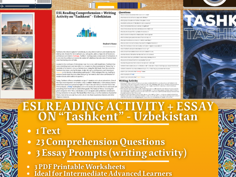 ESL Reading Comprehension + Writing Activity Worksheets - Tashkent - Uzbekistan