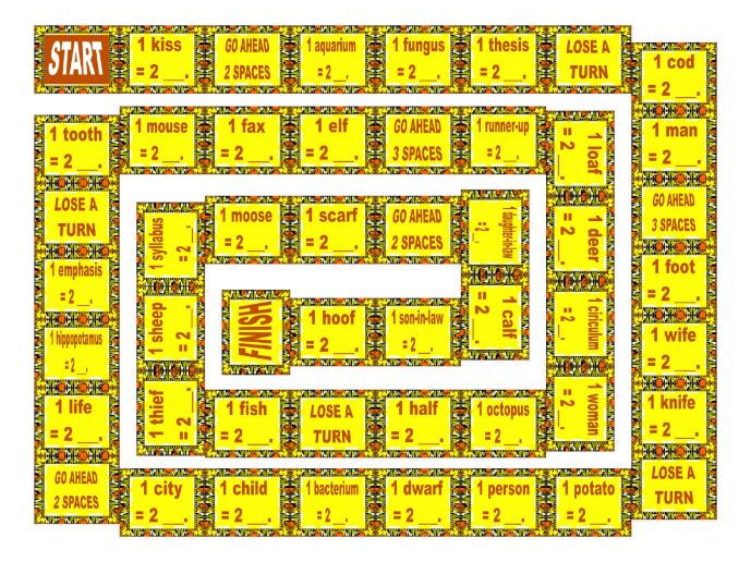 Irregular Plural Nouns Board Game Teaching Resources