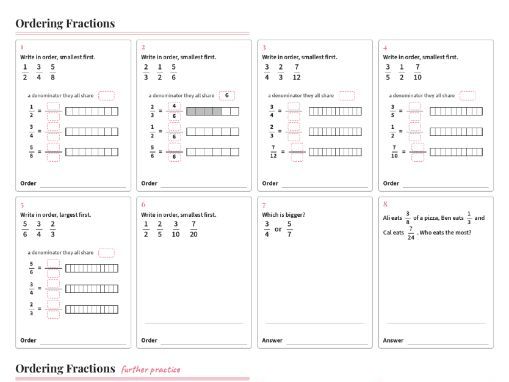 Ordering Fractions Worksheet GCSE Maths