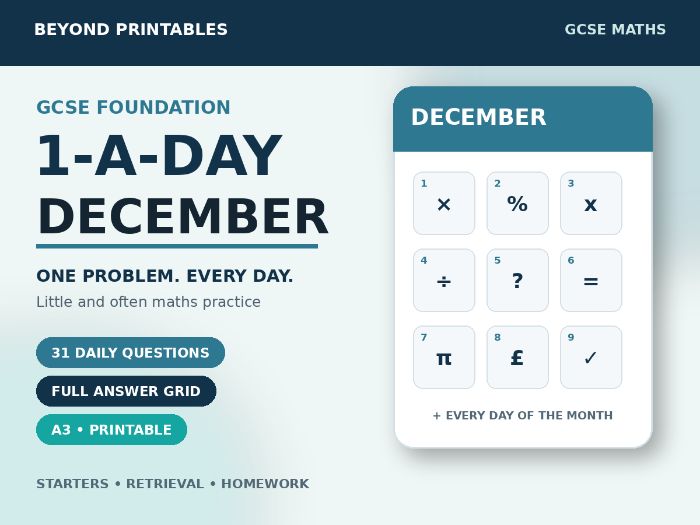 GCSE Foundation Maths 1-a-Day December | Daily Reasoning | Answers | A3/A4