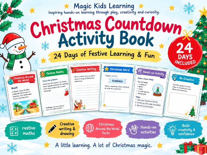 Christmas Countdown Activity Book | 24 Days of Festive Maths, Writing & Fun