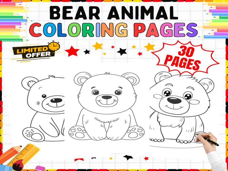Bear Colouring Pages - Forest Animals Worksheets - Nursery Reception Year 1-5