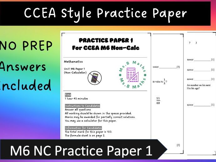 CCEA STYLE PRACTICE PAPER M6 NON-CALCULATOR