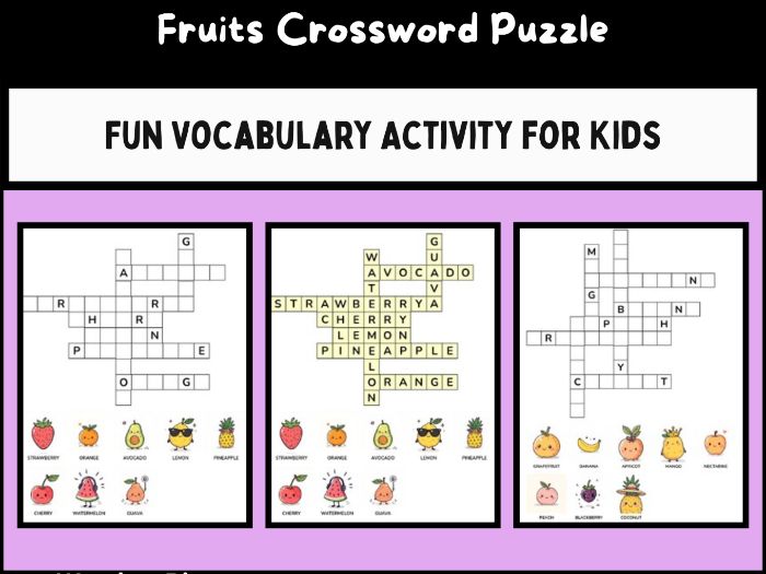 Fruits Crossword Puzzle | Fun Vocabulary Activity for Kids