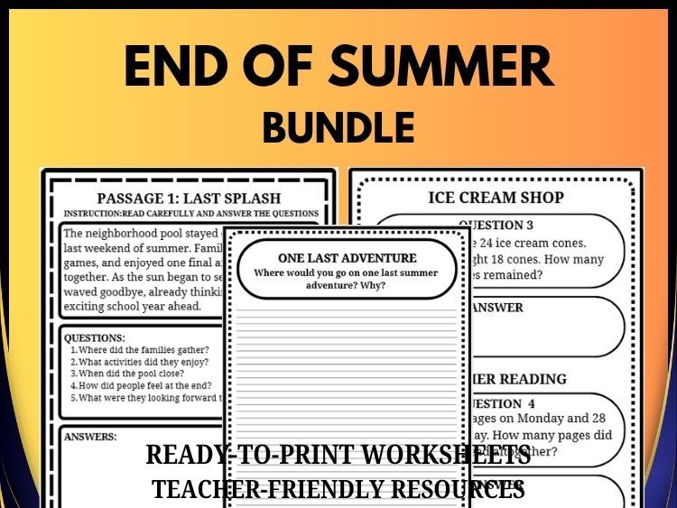 End of Summer Bundle | Reading, Writing & Math Activities