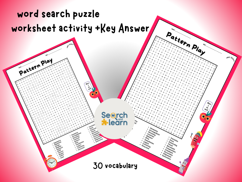 Pattern Play Word Search Puzzle Worksheet + Answer Key