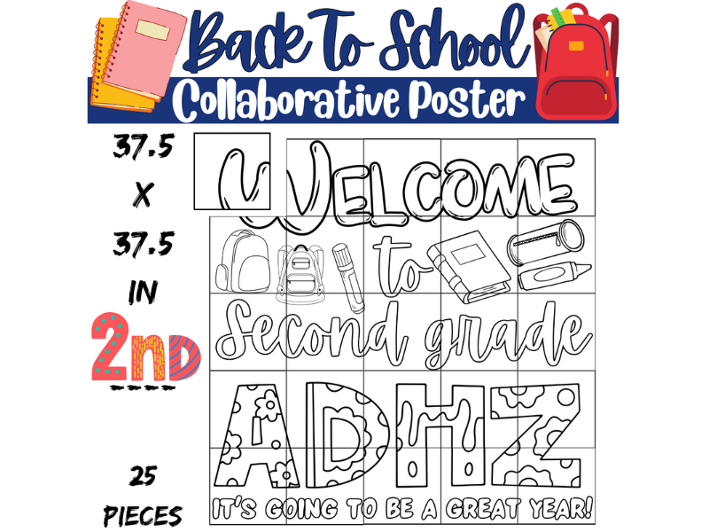 Welcome to Second Grade Collaborative Coloring Poster: Back to School Activities