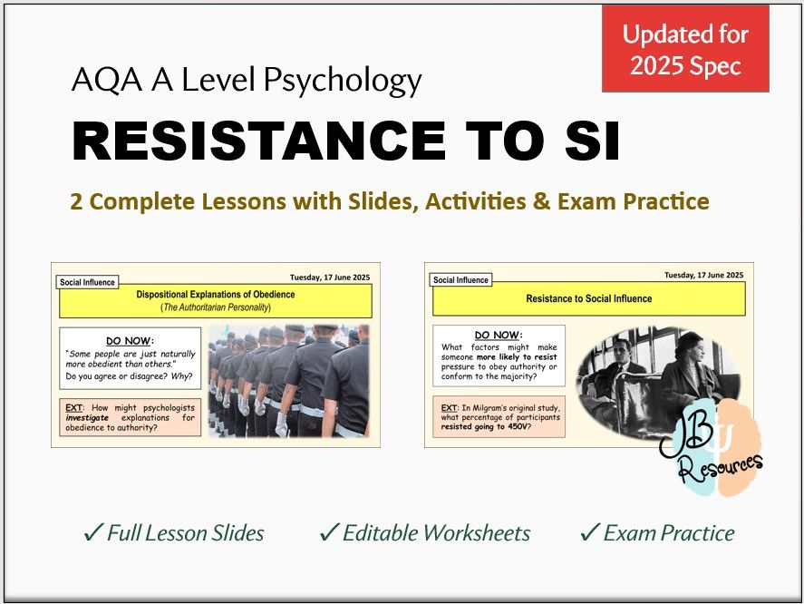 RESISTANCE TO SOCIAL INFLUENCE LESSONS MINI BUNDLE | AQA A-Level Psychology Social Influence (Updated for Sept 2025)