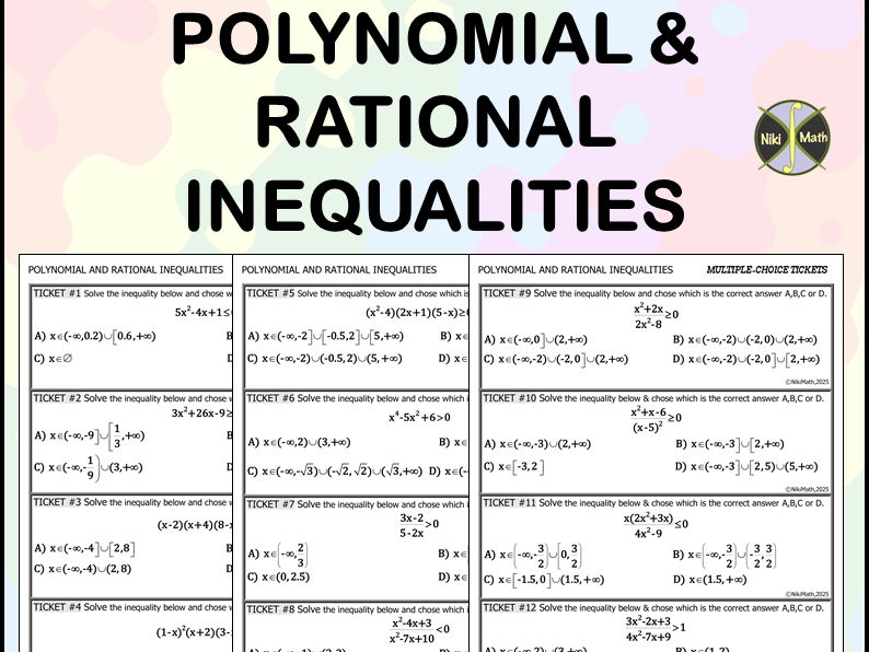 Polynomial and Rational Inequalities -12 Multiple-Choice Tickets