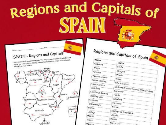 SPAIN Regions and Capitals Printable Geography and Map Skills Worksheets