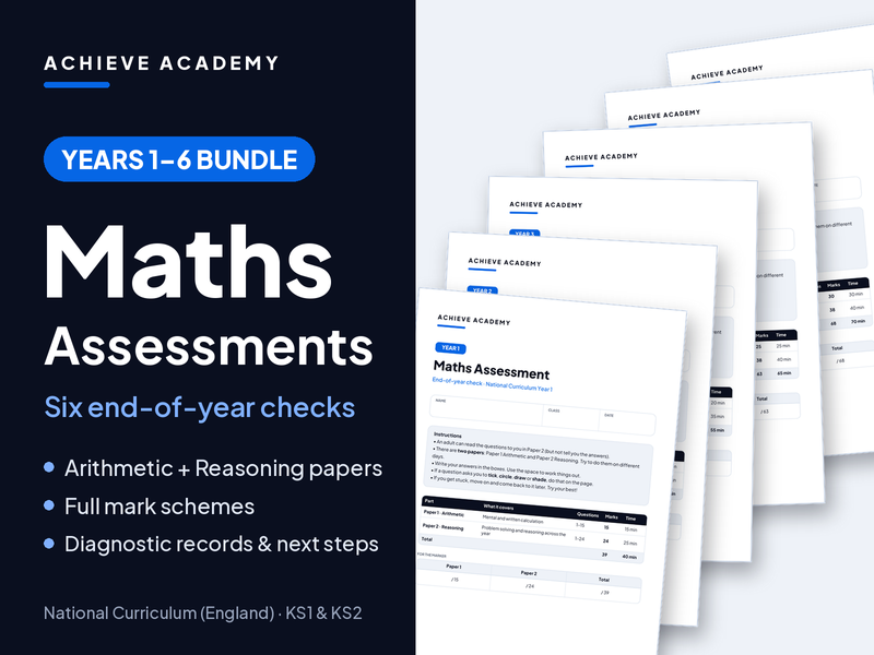Maths Assessment Bundle – Years 1 to 6 – End-of-Year Tests with Mark Schemes