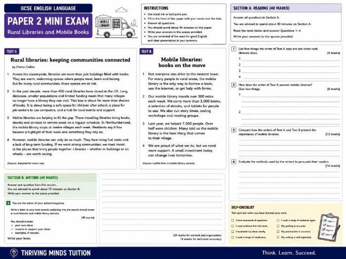 GCSE English Language Paper 2 Mini Exam - Rural Libraries and Mobile Books