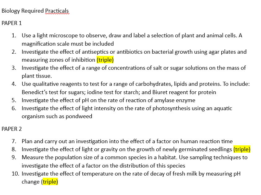 AQA GCSE Science Required Practical Titles