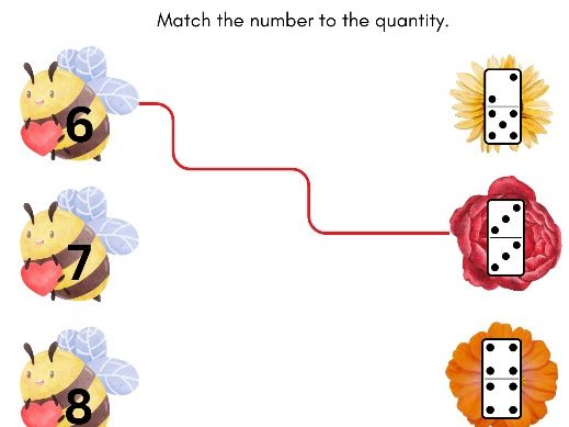 Match Number Bees 1–10 to Flowers with Dot Representations – 2 Worksheets