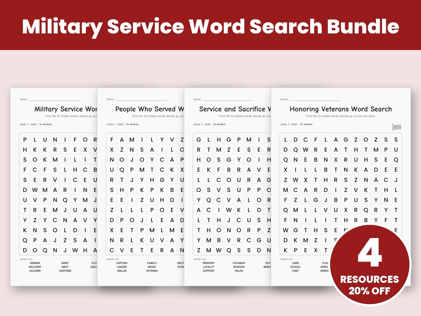 Military Service Word Search Bundle