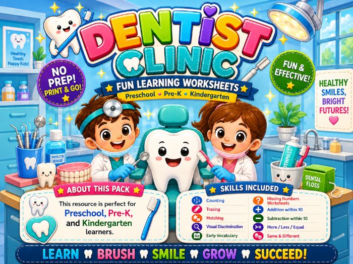 Dentist Worksheets for Kids | Dental Health Math & Learning Activities | Preschool Kindergarten