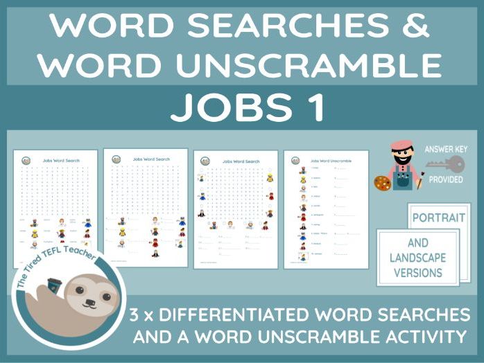 ESL Jobs 1 Differentiated Word Searches and Word Unscramble