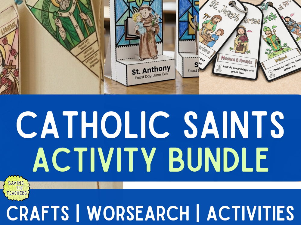 Catholic Saints Complete Activity Bundle | Crafts, Research, Word Search & All Saints Day