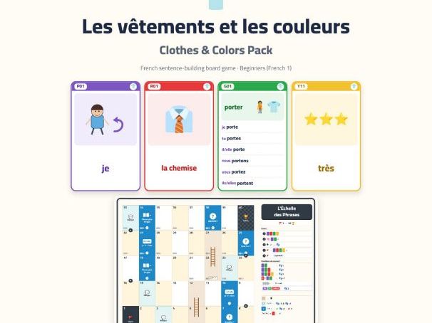 French Clothes & Colours Sentence-Building Game