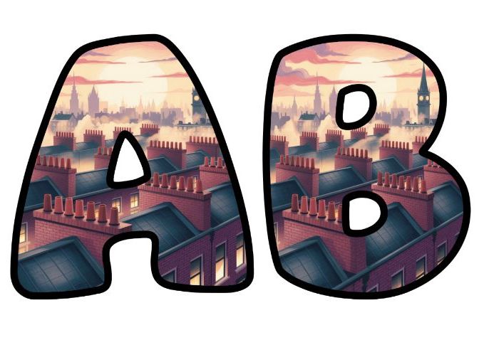 London Rooftops Themed Lettering Set | Classroom Display | Upper & Lowercase, 0-9