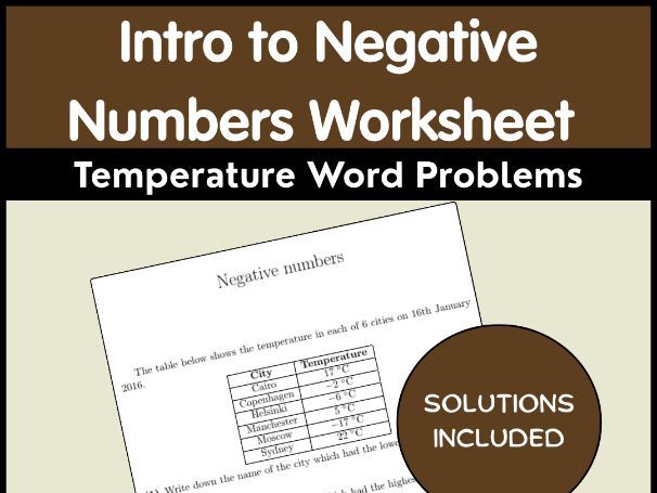 Intro to Negative Numbers Worksheet | Temperature Word Problems