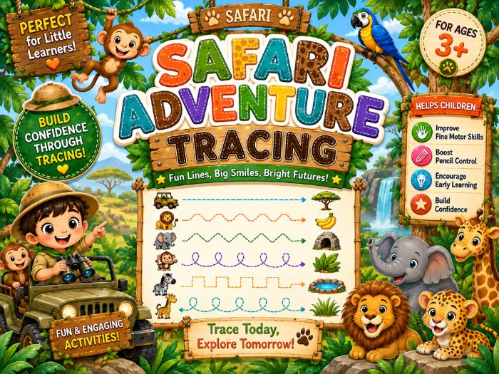 Safari Tracing Worksheets | Pre-Writing Lines, Fine Motor & Pencil Control Activities | Preschool–1