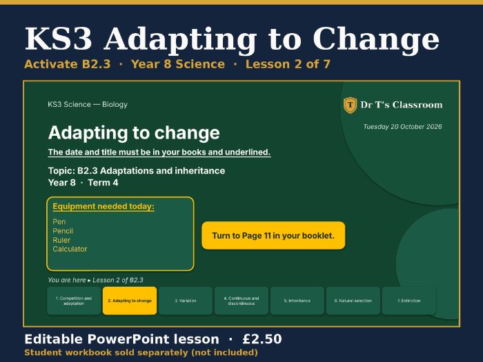 KS3 Activate B2.3 Adaptations and Inheritance: Adapting to Change