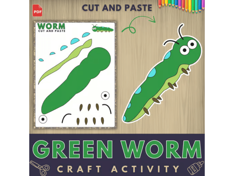 Build a Green Worm Craft – Garden, Spring, Cut & Paste Activity for Kids