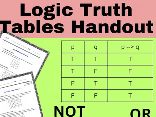 Logic Truth Tables Handout Worksheets | Logic Worksheets | NOT - AND - OR
