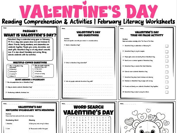 Valentine’s Day Reading Comprehension & Activities | February Literacy Worksheets