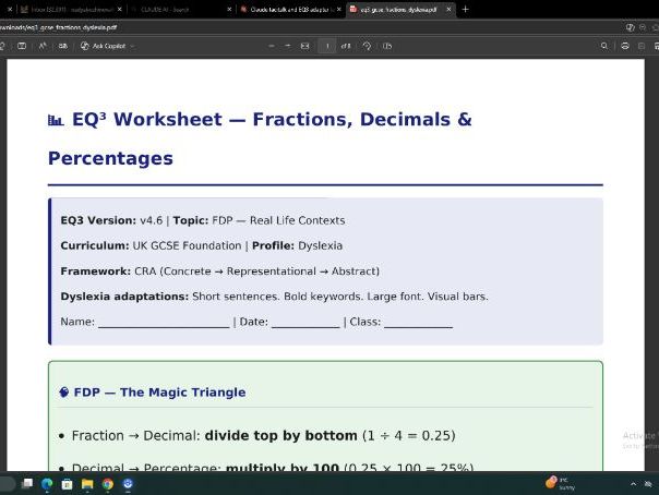 Free SEN Maths Worksheets EQ3  (KS1-KS4)