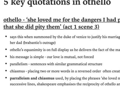 AQA A-Level English Literature B - Othello: 5 Key Quotations with A* Analysis