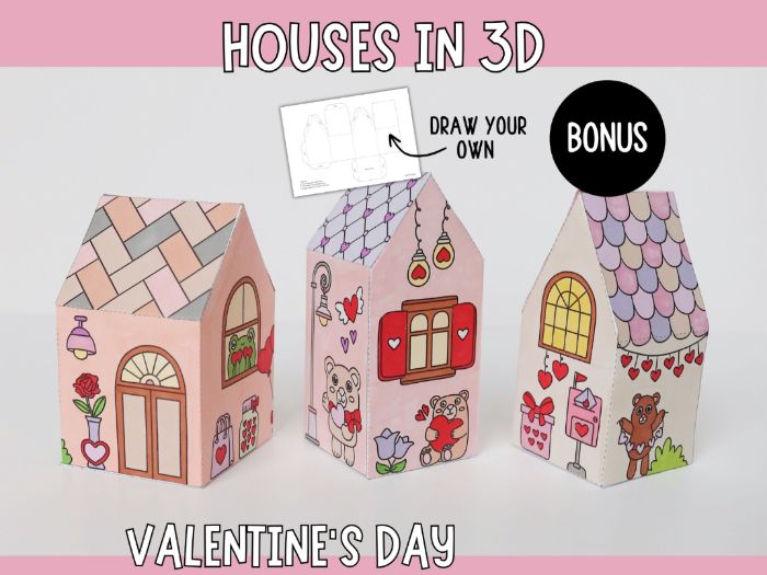 3D Valentine’s Houses - Printable Craft Templates for Kids
